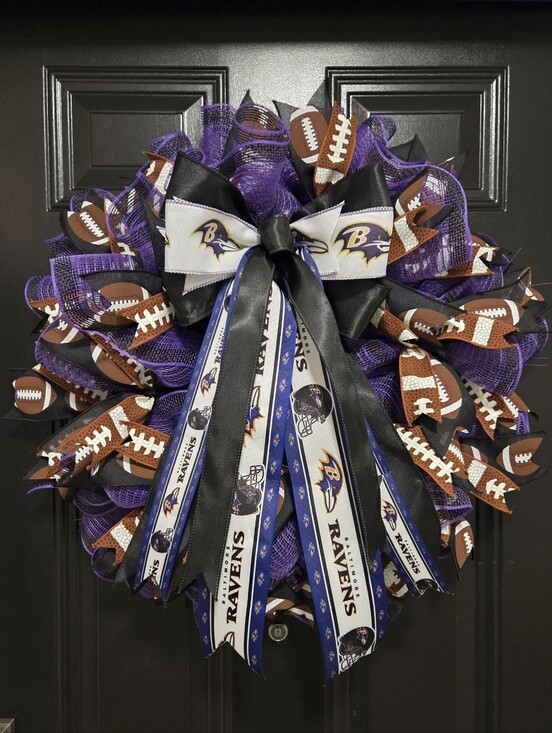 Hand Crafted Other - Large NFL Baltimore Ravens Football Ribbon Wreath - Purple, Black, Brown